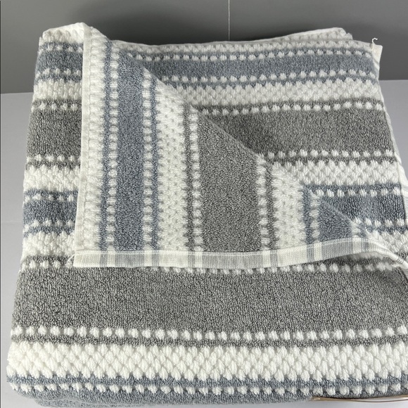 2 Pc Eco-Mélange Quick Dry Bath Towel Set Blue Gray White 100% Cotton Soft NEW - Picture 5 of 7